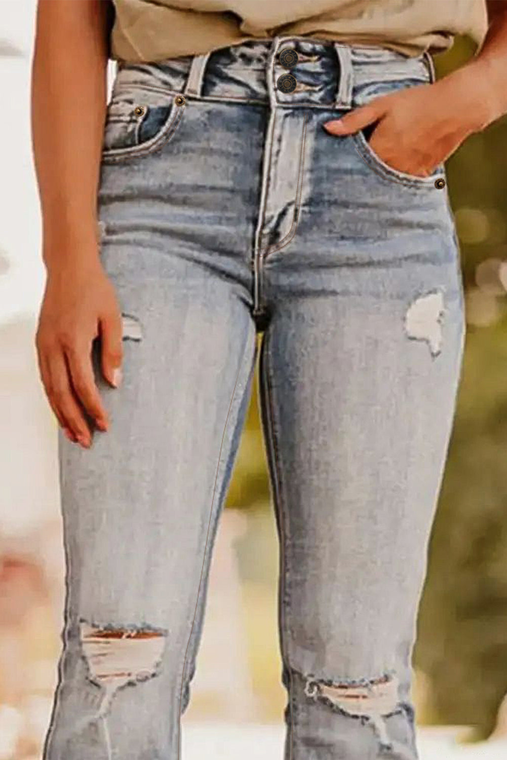 Dusk Blue Vintage Light Wash Ripped Raw Edge Flare Jeans - Premium Bottoms/Jeans from Ashes 2 Wildflowers Boutique, LLC- Just $39.54! Shop now at Ashes 2 Wildflowers Boutique, LLC