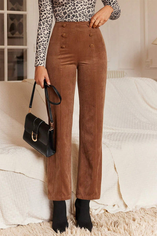 Chestnut Solid Color Double Breasted Straight Leg Pants - Premium Bottoms/Pants & Culotte from Momma Done Gone Crafty- Just $31.05! Shop now at Momma Done Gone Crafty