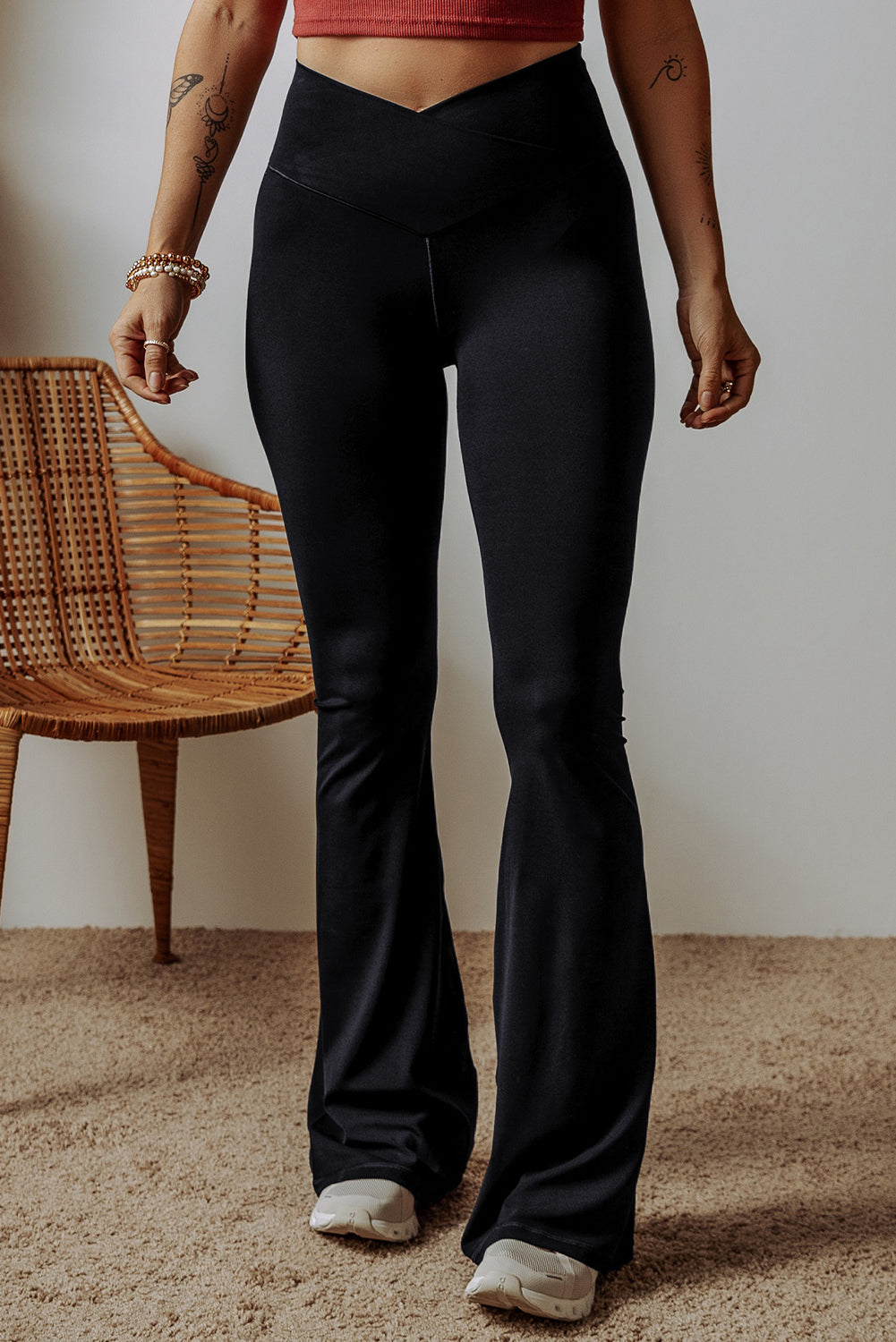 Black V Shape High Waist Flared Leggings - Premium Bottoms/Leggings from Ashes 2 Wildflowers Boutique, LLC- Just $29.30! Shop now at Ashes 2 Wildflowers Boutique, LLC