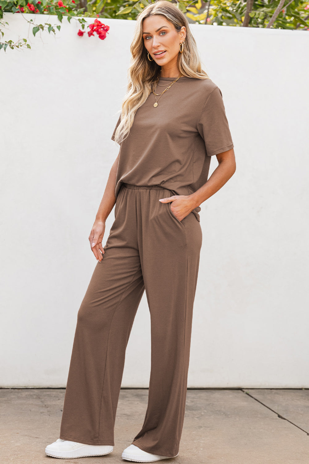 Smoke Gray Solid Color T Shirt 2pcs Wide Leg Pants Set - Premium Two Piece Sets/Pant Sets from Ashes 2 Wildflowers Boutique, LLC- Just $32.81! Shop now at Ashes 2 Wildflowers Boutique, LLC