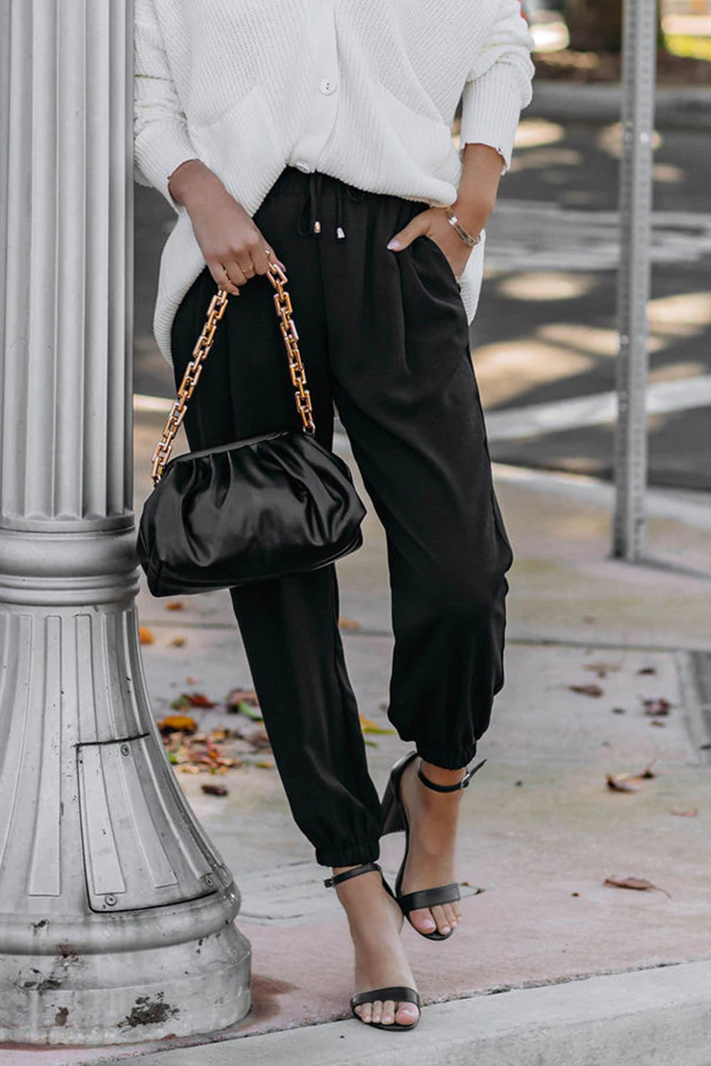 Black Solid Color Drawstring Smocked Waist Joggers - Premium Bottoms from Momma Done Gone Crafty- Just $47.40! Shop now at Momma Done Gone Crafty