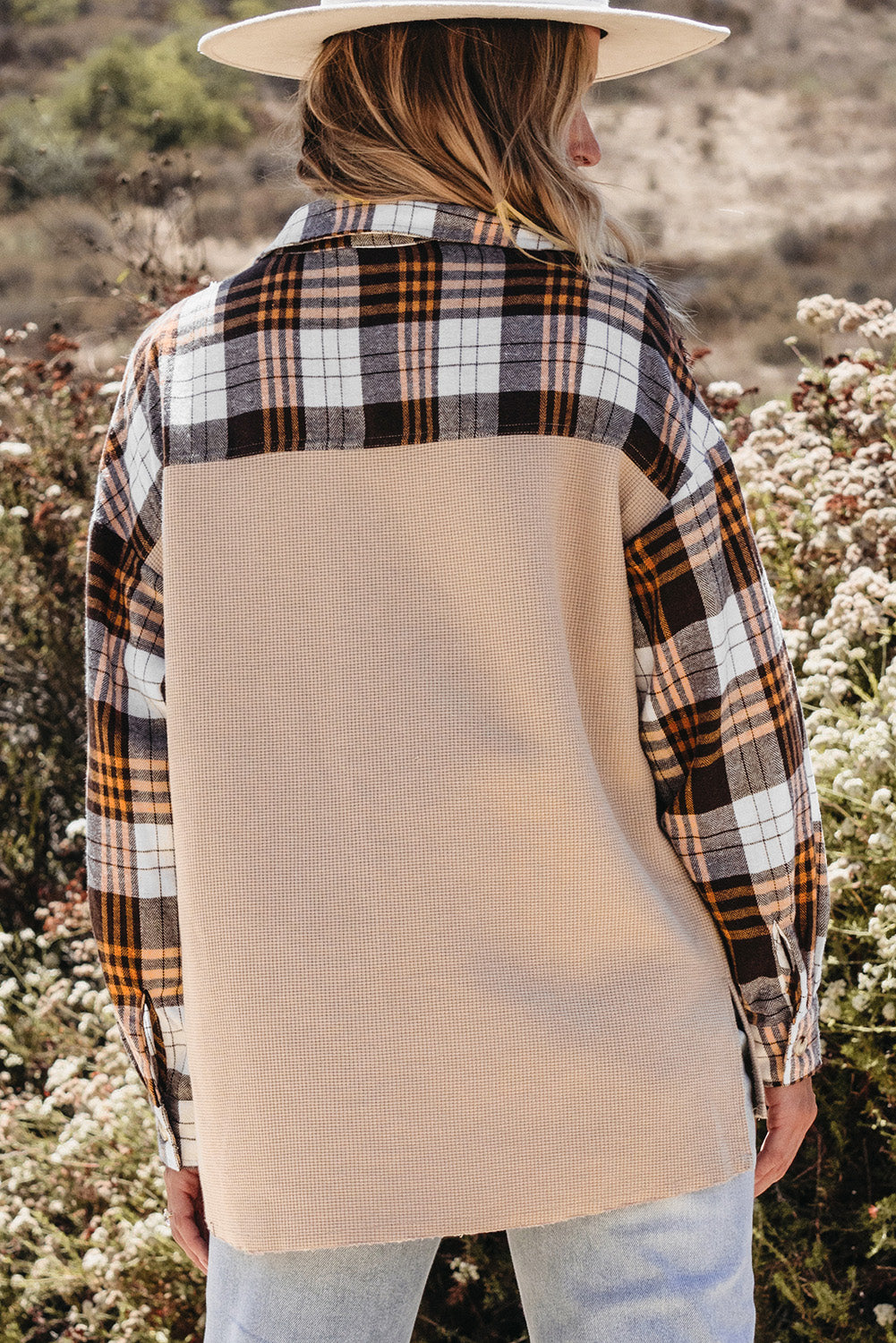 Khaki Thermal Knit Plaid Patchwork Shacket - Premium Outerwear/Plaid Shackets from Momma Done Gone Crafty- Just $45.99! Shop now at Momma Done Gone Crafty