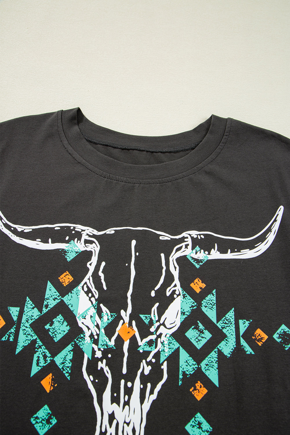 Carbon Grey Vintage Western Bull Head Skull Turquoise Aztec Graphic T Shirt - Premium Tops/Tops & Tees from Momma Done Gone Crafty- Just $19.99! Shop now at Momma Done Gone Crafty