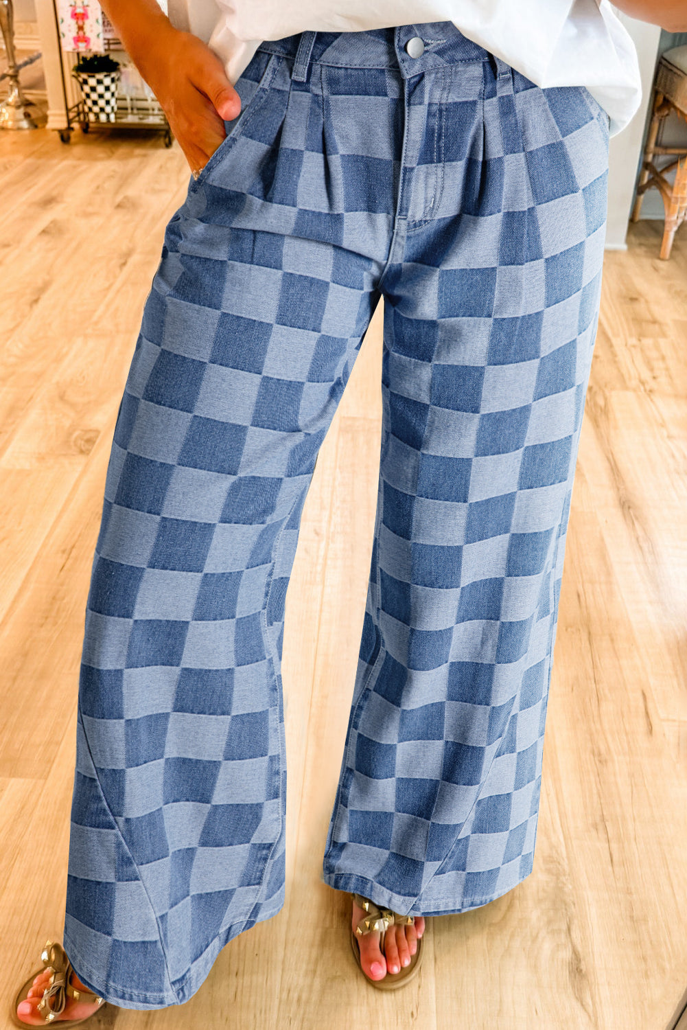 Dusk Blue Checkered Denim Wide Leg Jeans - Premium Bottoms/Jeans from Ashes 2 Wildflowers Boutique, LLC- Just $38.15! Shop now at Ashes 2 Wildflowers Boutique, LLC