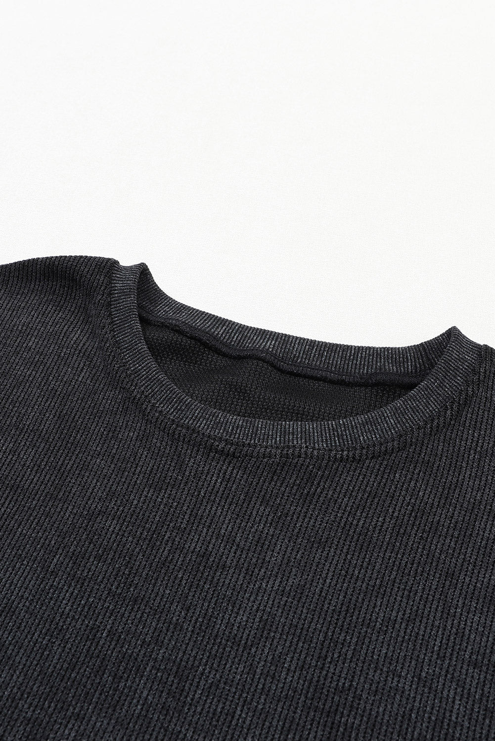 Black Solid Ribbed Knit Round Neck Pullover Sweatshirt - Premium Tops from Momma Done Gone Crafty- Just $41.94! Shop now at Momma Done Gone Crafty