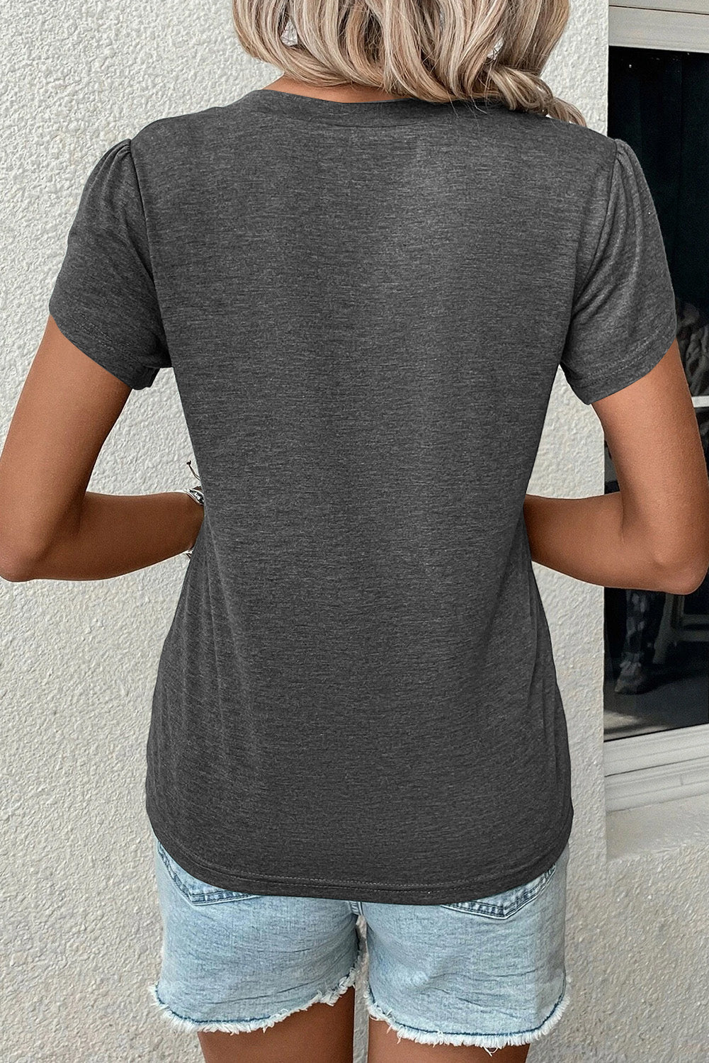 Carbon Grey Fashion Petal Sleeve V Neck T Shirt - Premium Tops/Tops & Tees from Momma Done Gone Crafty- Just $16.99! Shop now at Momma Done Gone Crafty