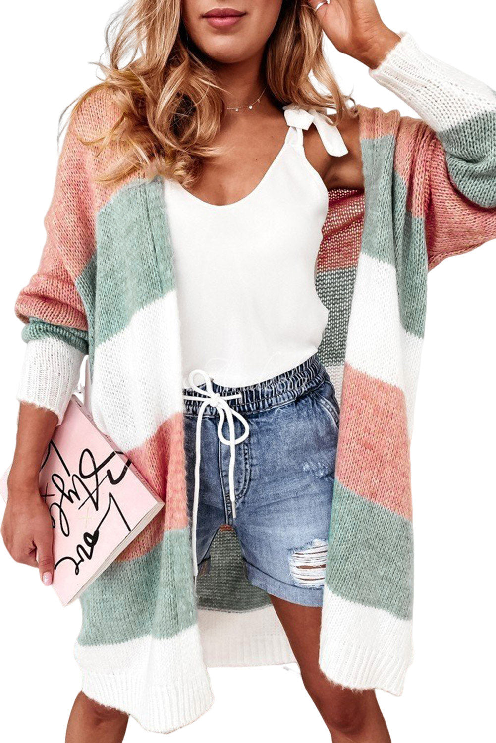Green Colorblock Stripe Open-Front Cardigan - Premium Tops from Momma Done Gone Crafty- Just $48.06! Shop now at Momma Done Gone Crafty