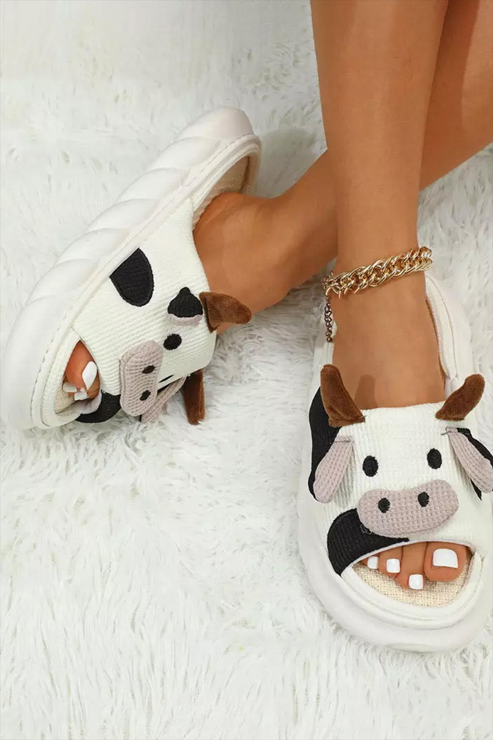 Bright White Cute Cow Pattern Open Toe Slippers - Premium Shoes & Bags from Momma Done Gone Crafty- Just $28.99! Shop now at Momma Done Gone Crafty