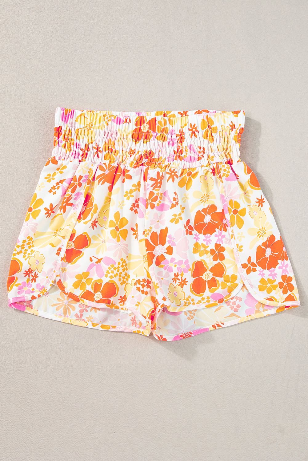 Orange Boho Floral Shirred High Waist Casual Shorts - Premium Bottoms/Casual Shorts from Ashes 2 Wildflowers Boutique, LLC- Just $16.59! Shop now at Ashes 2 Wildflowers Boutique, LLC