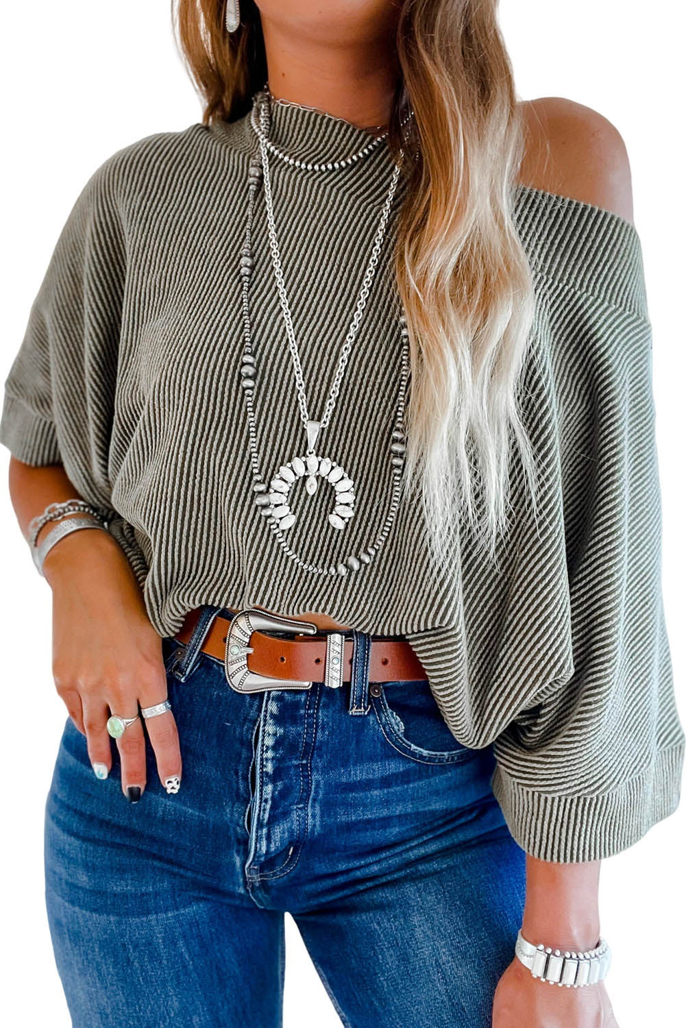 Gray Boatneck Batwing Sleeve Cording Blouse - Premium Tops from Momma Done Gone Crafty- Just $51.60! Shop now at Momma Done Gone Crafty