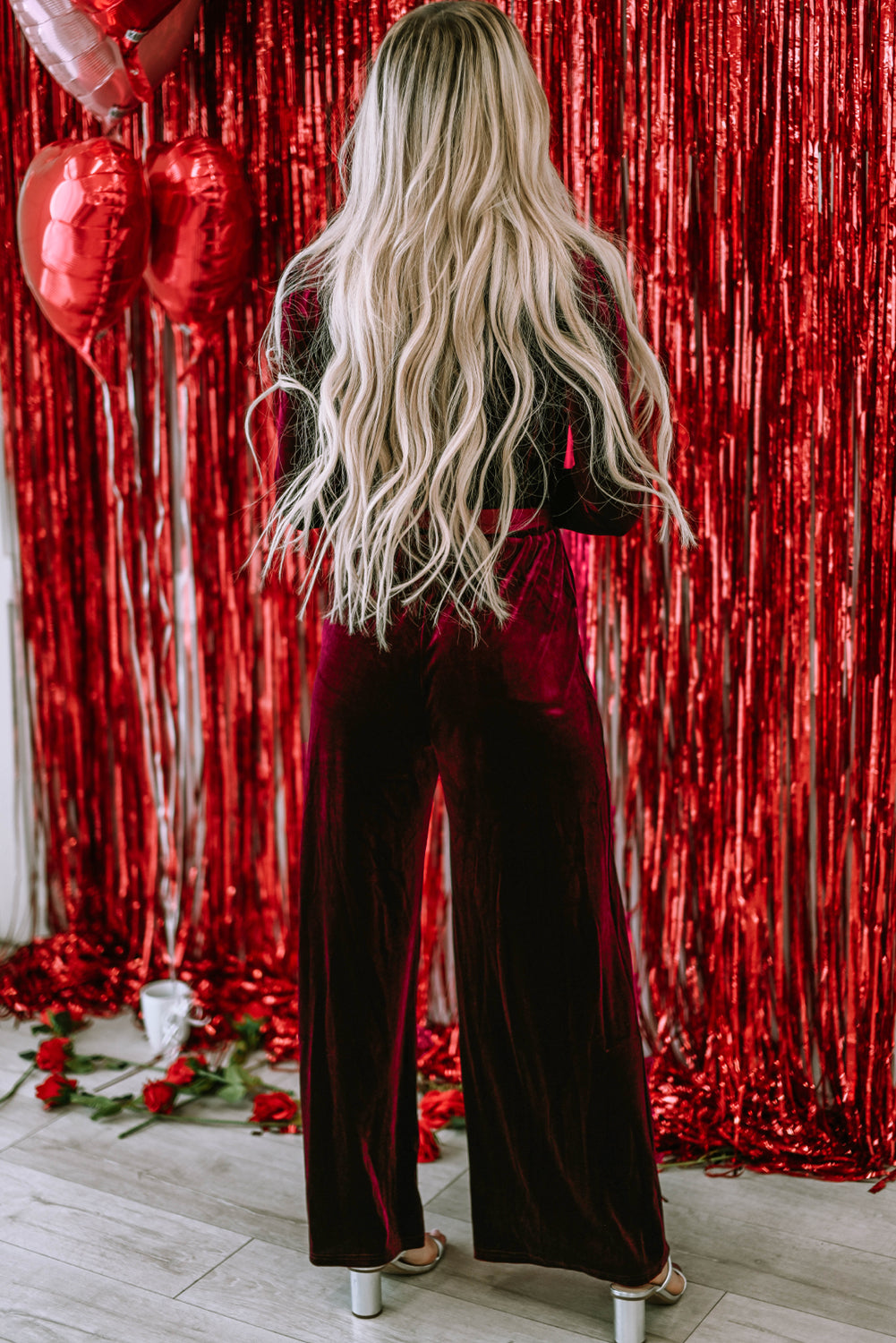 Fiery Red Velvet Pocketed Cut out Back Wide Leg Jumpsuit - Premium Bottoms/Jumpsuits & Rompers from Momma Done Gone Crafty- Just $35.25! Shop now at Momma Done Gone Crafty