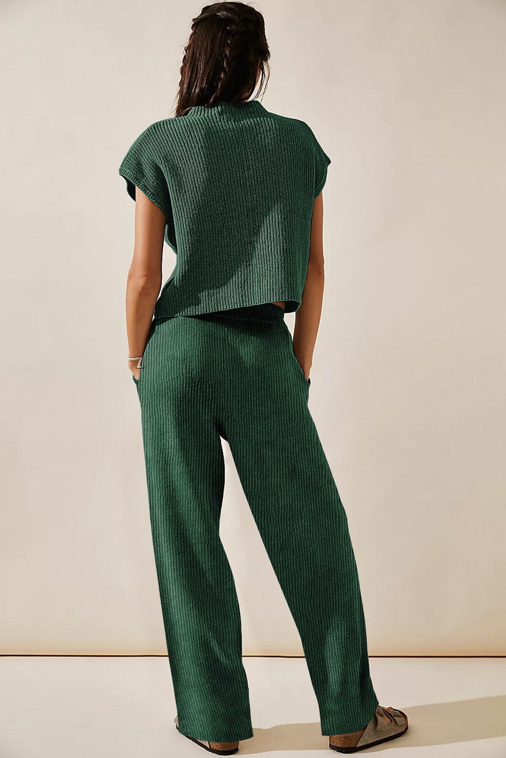 Green Knitted V Neck Sweater and Casual Pants Set - Premium Loungewear from Momma Done Gone Crafty- Just $82.26! Shop now at Momma Done Gone Crafty