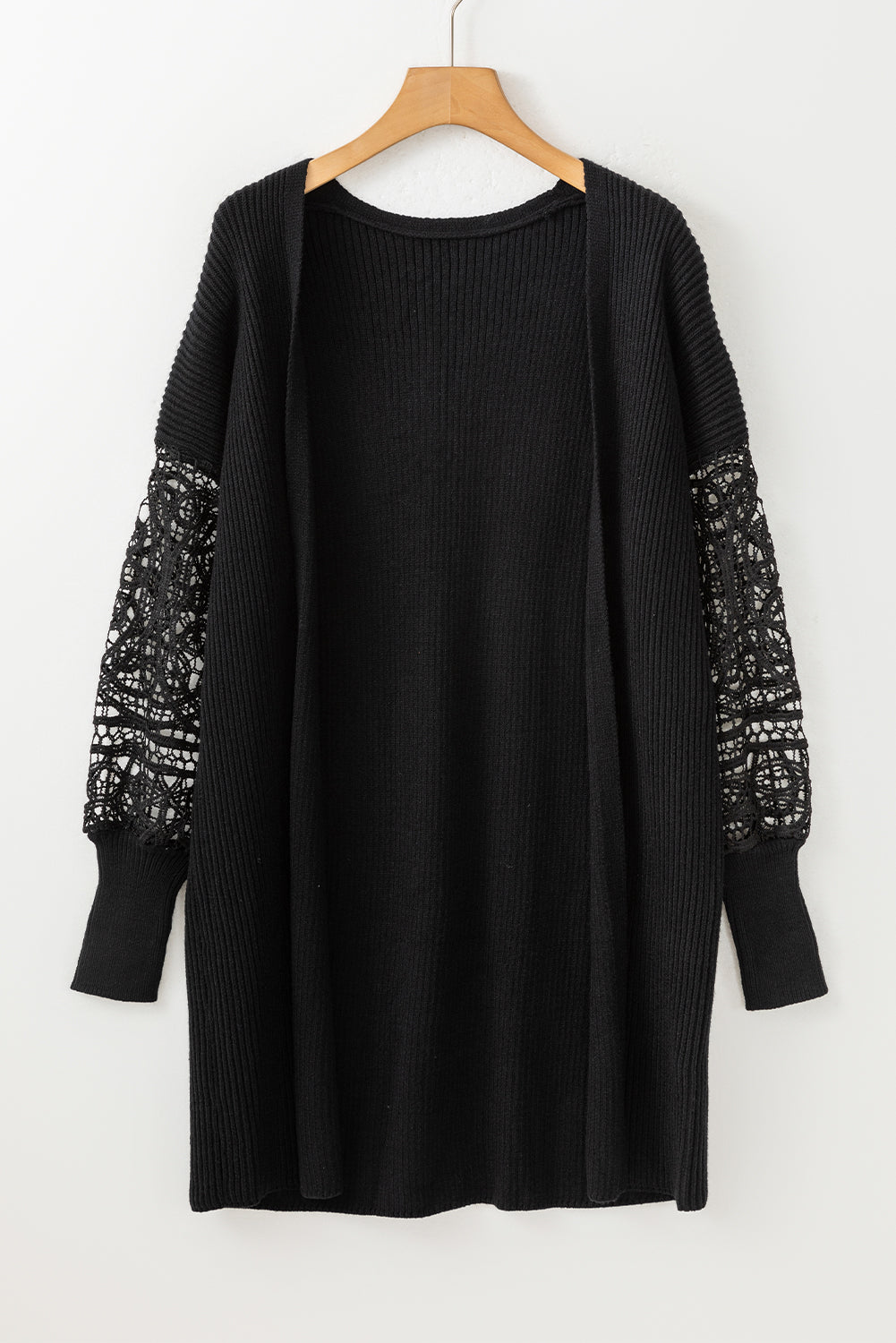 Black Crochet Lace Sleeve Ribbed Knit Cardigan - Premium Tops from Momma Done Gone Crafty- Just $50.40! Shop now at Momma Done Gone Crafty