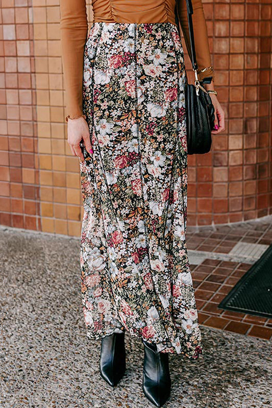 Brown Floral Print High Waist Maxi Skirt - Premium Bottoms/Skirts & Petticoat from Ashes 2 Wildflowers Boutique, LLC- Just $21.15! Shop now at Ashes 2 Wildflowers Boutique, LLC