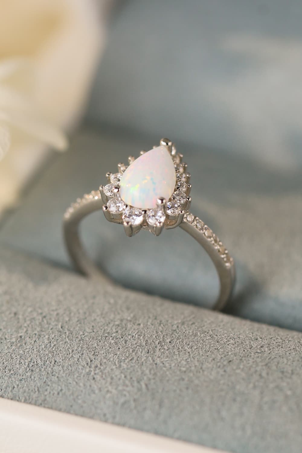 Platinum-Plated Opal Pear Shape Ring - Premium  from Momma Done Gone Crafty- Just $45.99! Shop now at Momma Done Gone Crafty