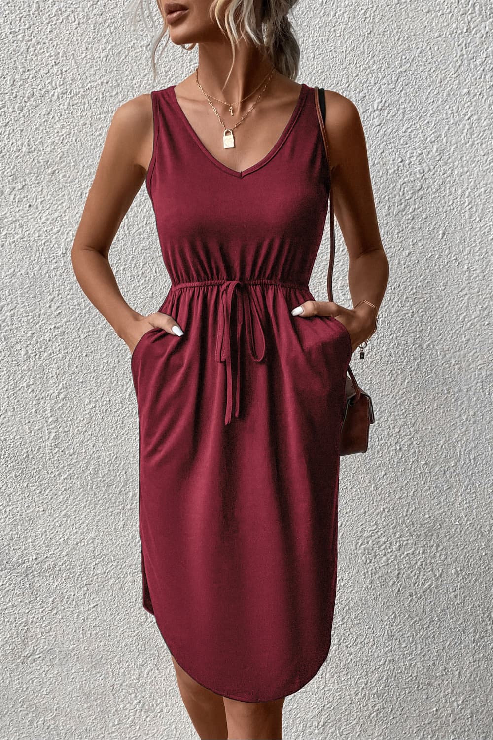 V-Neck Curved Hem Sleeveless Dress - Premium  from Momma Done Gone Crafty- Just $36.99! Shop now at Momma Done Gone Crafty