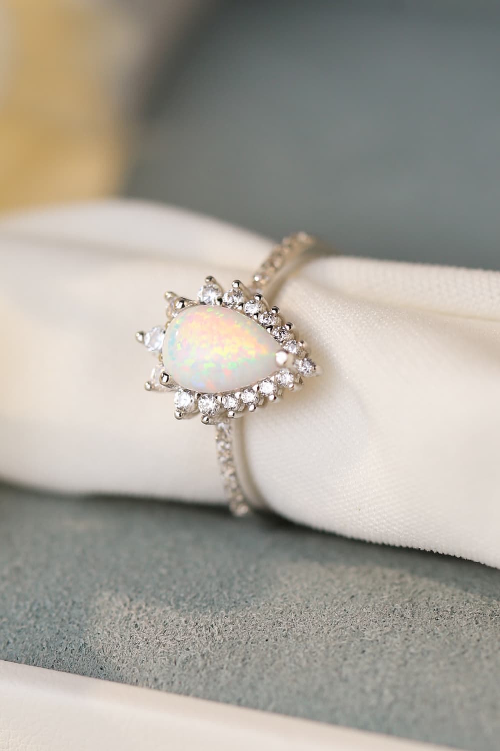 Platinum-Plated Opal Pear Shape Ring - Premium  from Momma Done Gone Crafty- Just $45.99! Shop now at Momma Done Gone Crafty
