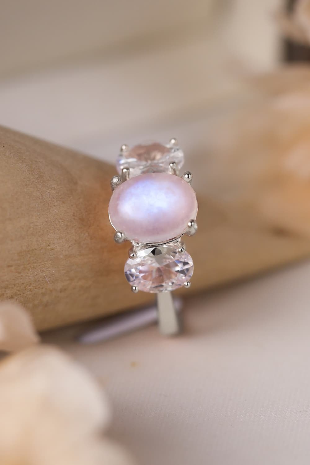 High Quality Natural Moonstone 925 Sterling Silver Three Stone Ring - Premium  from Momma Done Gone Crafty- Just $55.99! Shop now at Momma Done Gone Crafty