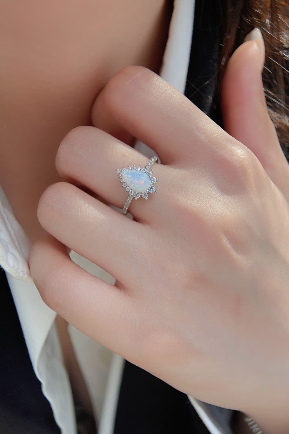 Platinum-Plated Opal Pear Shape Ring - Premium  from Momma Done Gone Crafty- Just $45.99! Shop now at Momma Done Gone Crafty
