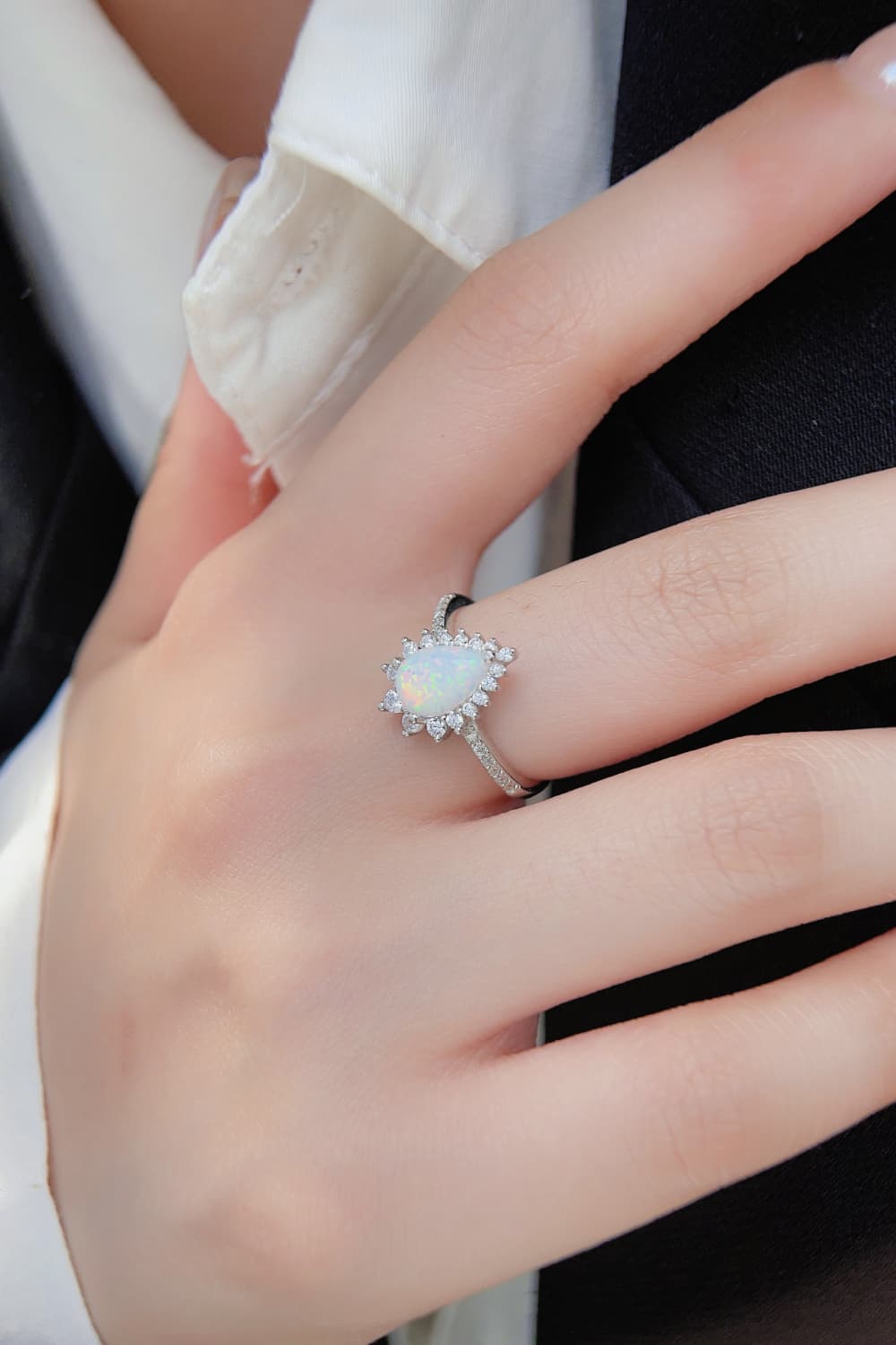 Platinum-Plated Opal Pear Shape Ring - Premium  from Momma Done Gone Crafty- Just $45.99! Shop now at Momma Done Gone Crafty