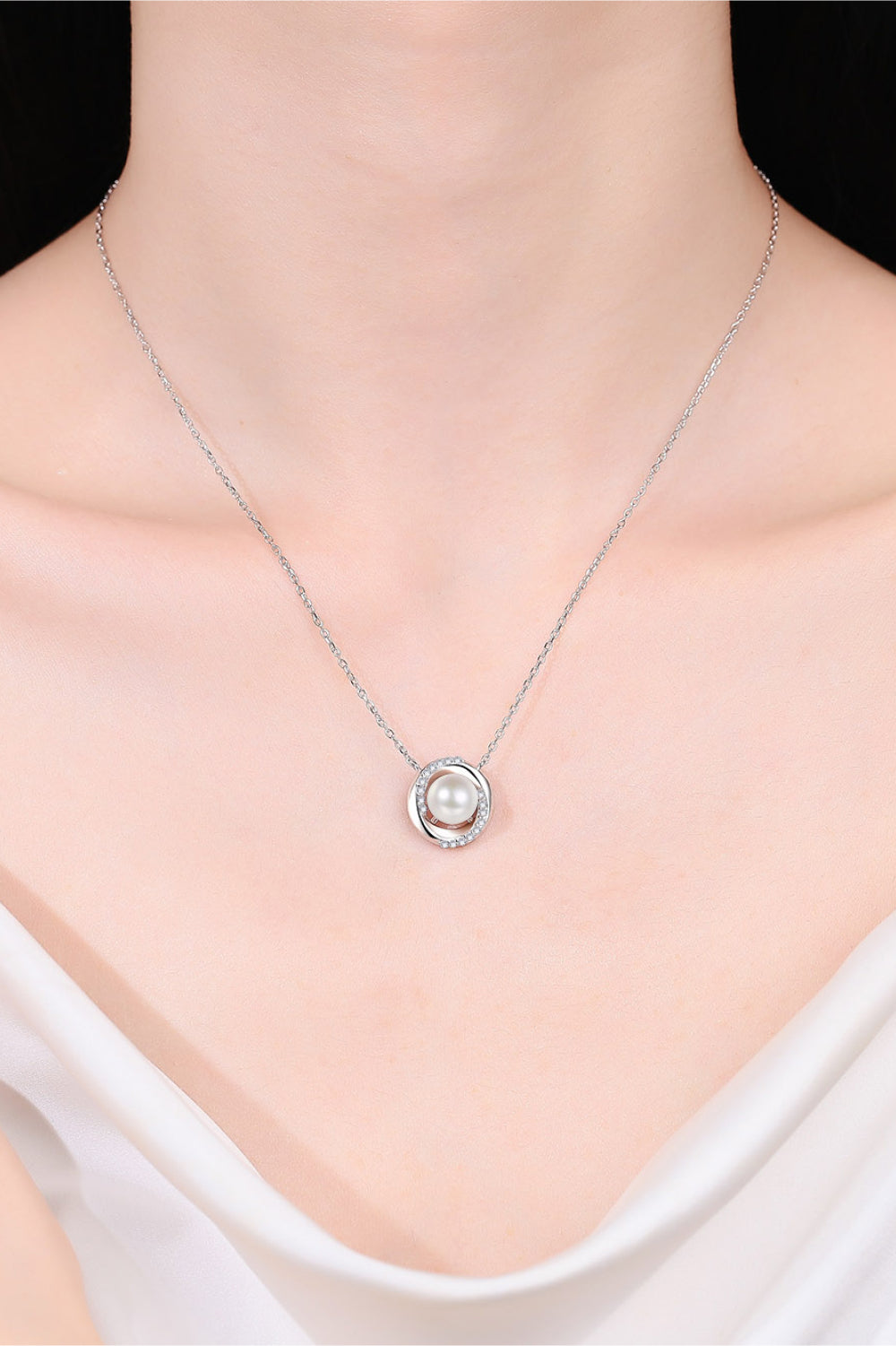 Moissanite Pearl Rhodium-Plated Necklace - Premium  from Momma Done Gone Crafty- Just $79.99! Shop now at Momma Done Gone Crafty