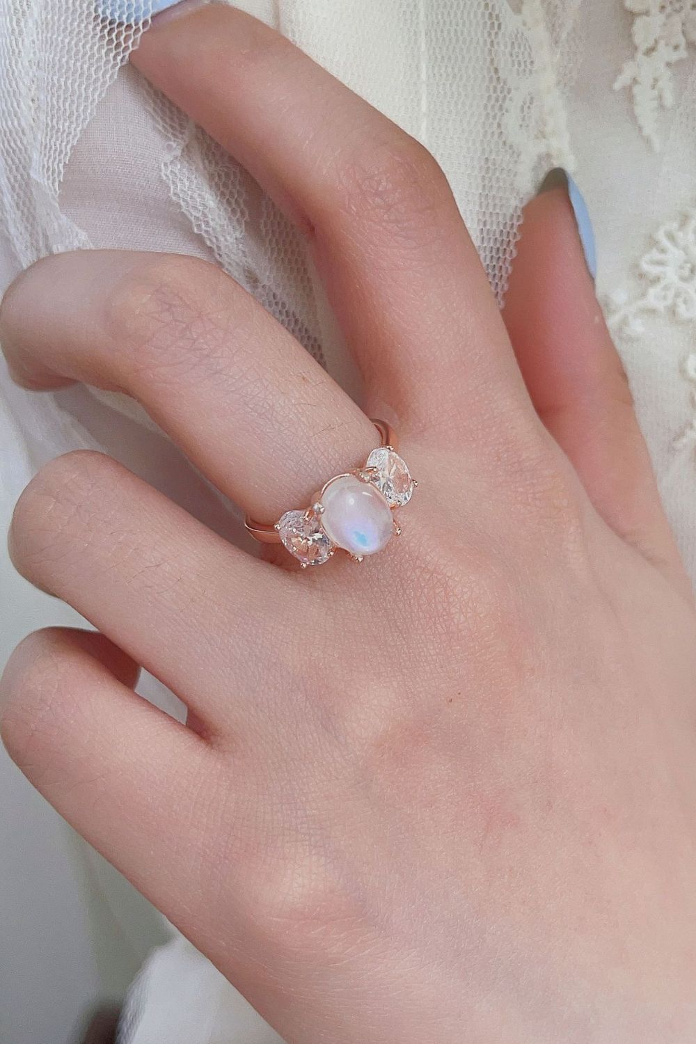 High Quality Natural Moonstone 925 Sterling Silver Three Stone Ring - Premium  from Momma Done Gone Crafty- Just $55.99! Shop now at Momma Done Gone Crafty