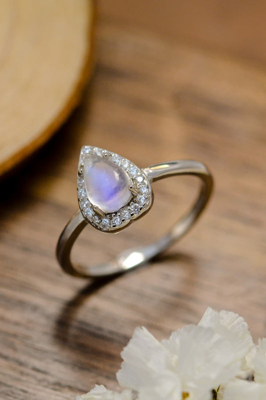 Moonstone Teardrop 925 Sterling Silver Halo Ring - Premium  from Momma Done Gone Crafty- Just $55! Shop now at Momma Done Gone Crafty