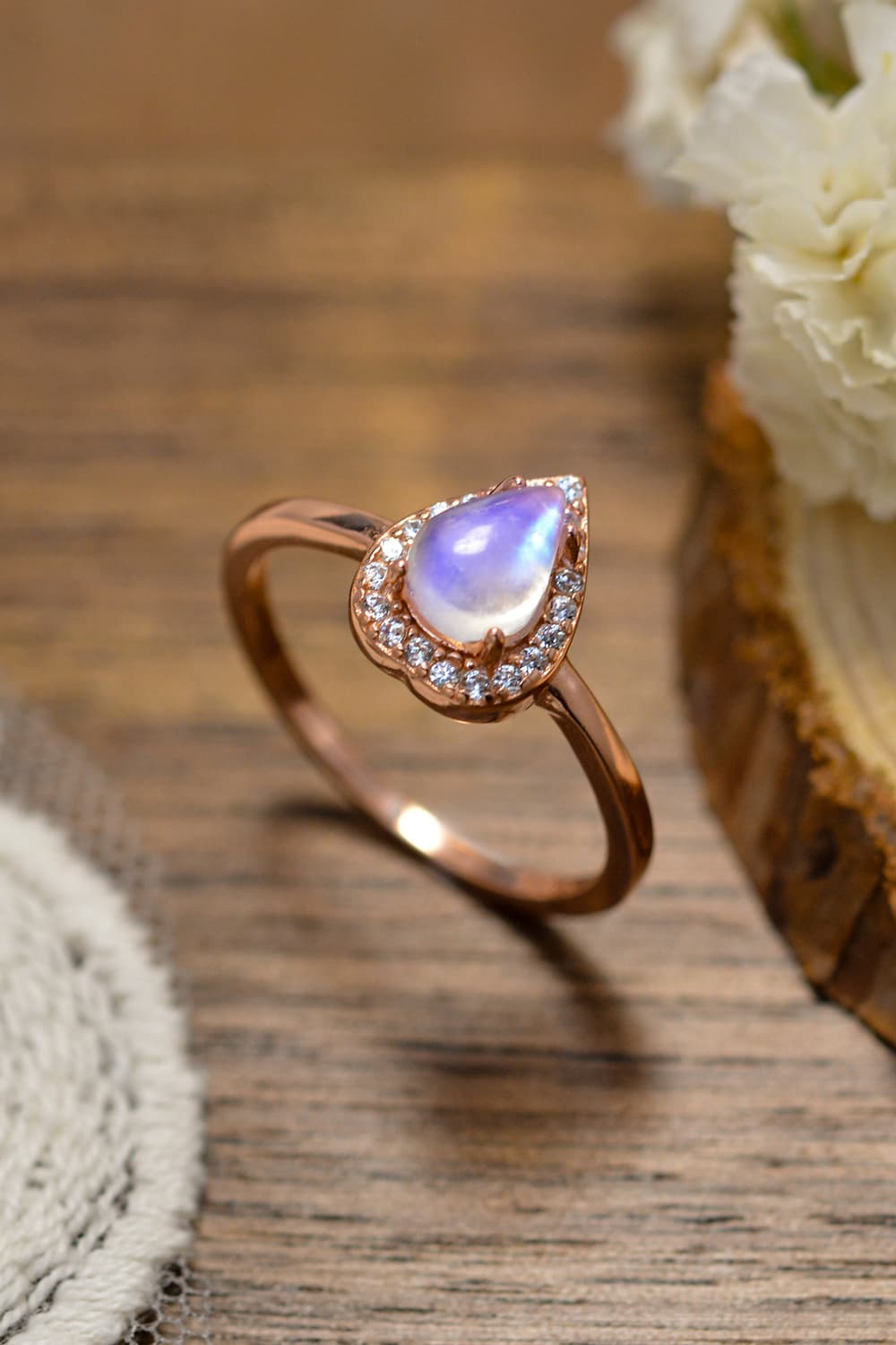 Moonstone Teardrop 925 Sterling Silver Halo Ring - Premium  from Momma Done Gone Crafty- Just $55! Shop now at Momma Done Gone Crafty