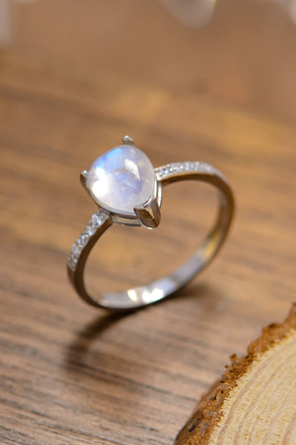 High Quality Natural Moonstone Teardrop Side Stone Ring - Premium  from Momma Done Gone Crafty- Just $48.99! Shop now at Momma Done Gone Crafty
