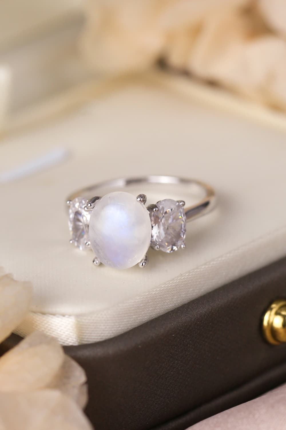 High Quality Natural Moonstone 925 Sterling Silver Three Stone Ring - Premium  from Momma Done Gone Crafty- Just $55.99! Shop now at Momma Done Gone Crafty