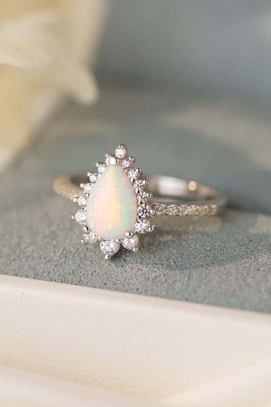 Platinum-Plated Opal Pear Shape Ring - Premium  from Momma Done Gone Crafty- Just $45.99! Shop now at Momma Done Gone Crafty