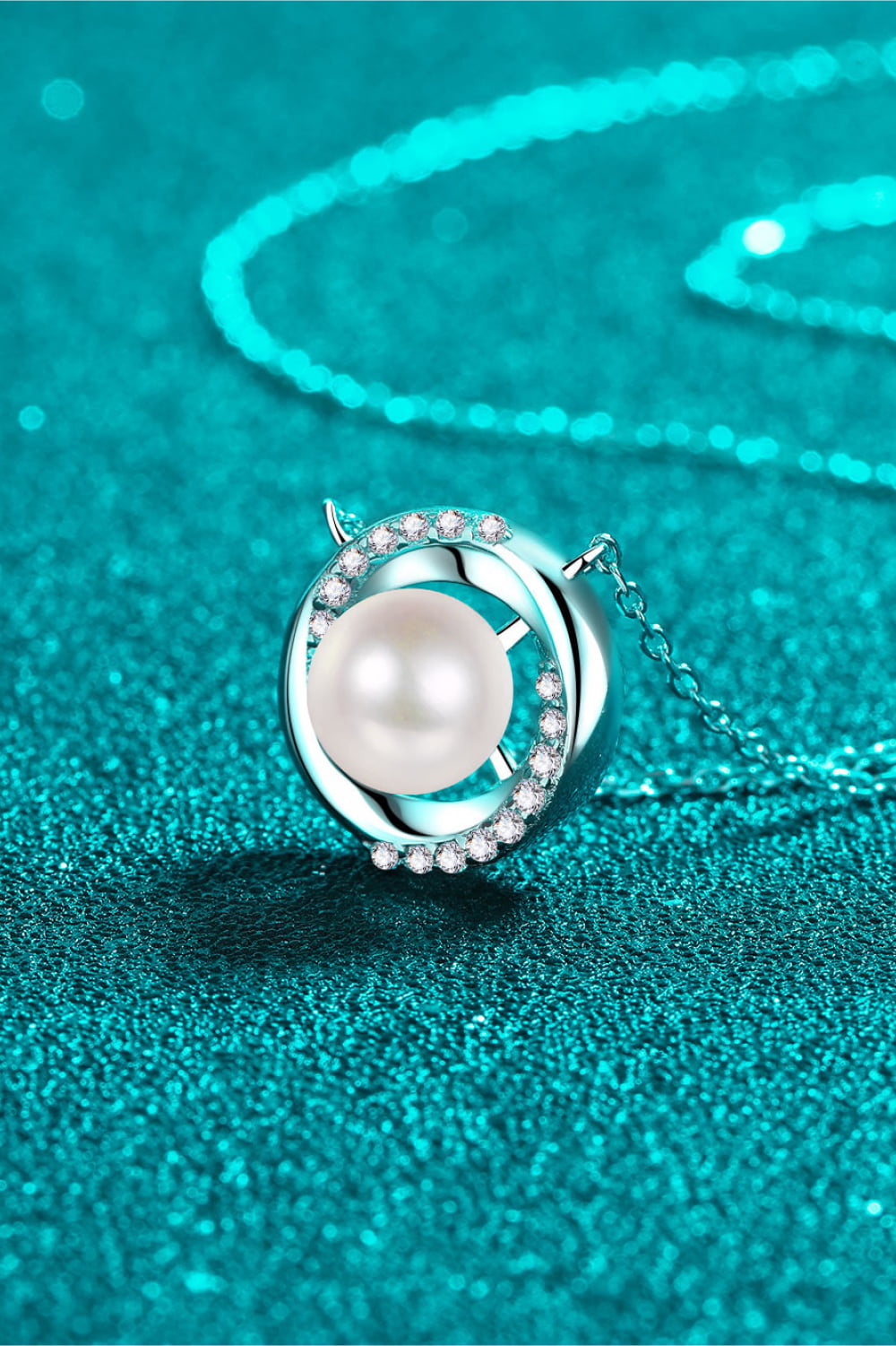 Moissanite Pearl Rhodium-Plated Necklace - Premium  from Momma Done Gone Crafty- Just $79.99! Shop now at Momma Done Gone Crafty