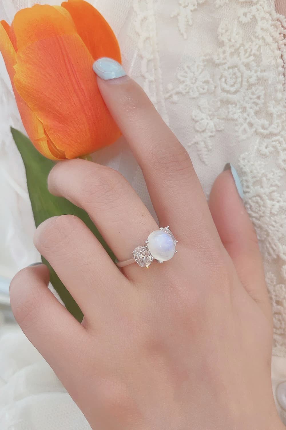 High Quality Natural Moonstone 925 Sterling Silver Three Stone Ring - Premium  from Momma Done Gone Crafty- Just $55.99! Shop now at Momma Done Gone Crafty
